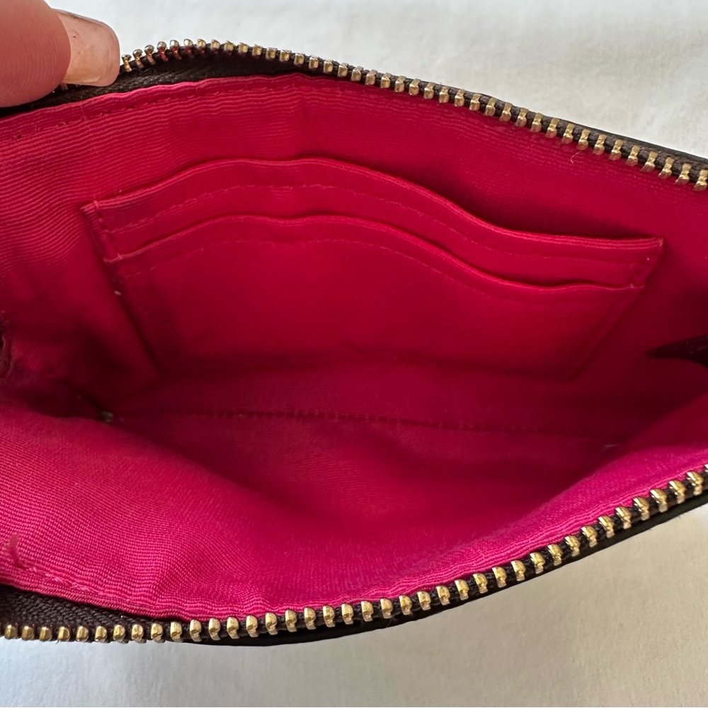 Coach Corner Zip Signature Canvas Brown Pink Wristlet - Picture 7 of 7
